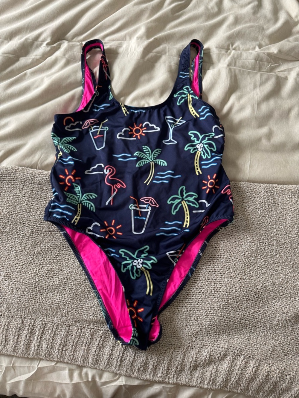 Chubbies Neon Tropical Print One-Piece Swimsuit - Navy & Pink